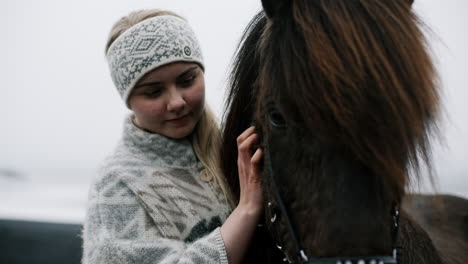 woman and icelandic horse