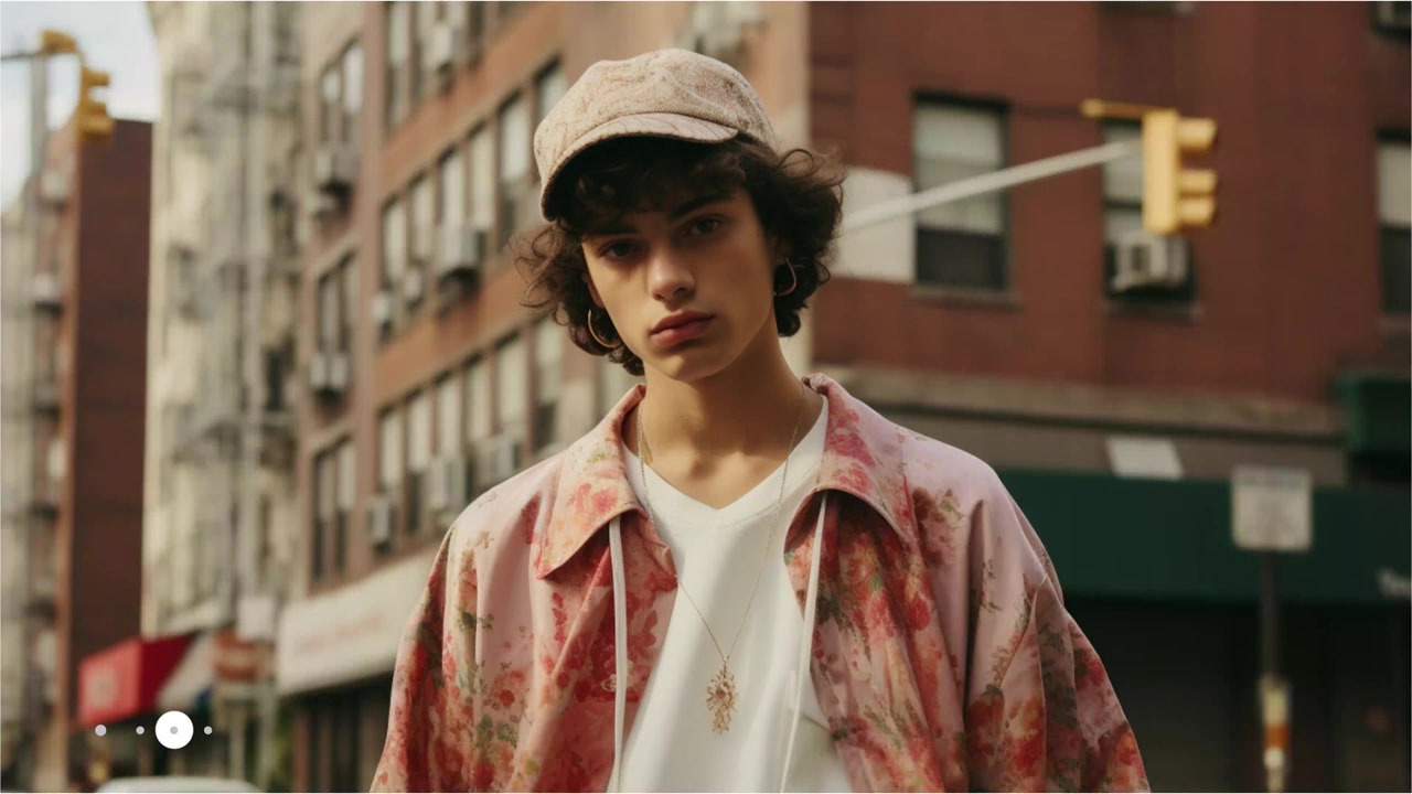 Stylish Young Person in Floral Shirt and Cap on City Street
