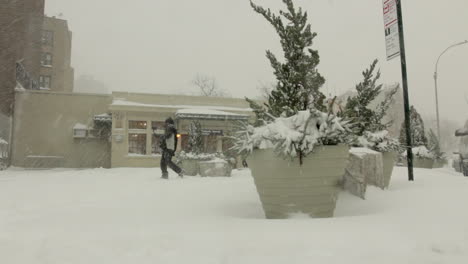 this is a shot of people walking during a blizzard-snowstorm in brooklyn, ny