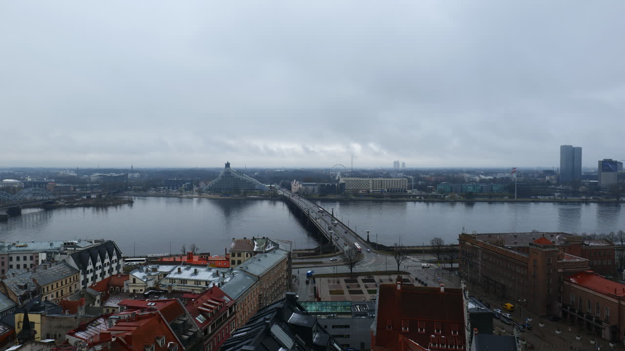 Scenic Winter Panorama view from St Peters Church Overlooking Riga