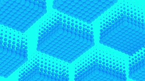 abstract geometric clouds in a form of a cube of small bubbles, seamless loop. design. visualization of blue sky and clouds in digital style.