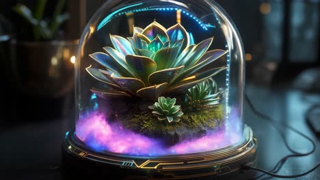 modern succulent terrarium in glass dome