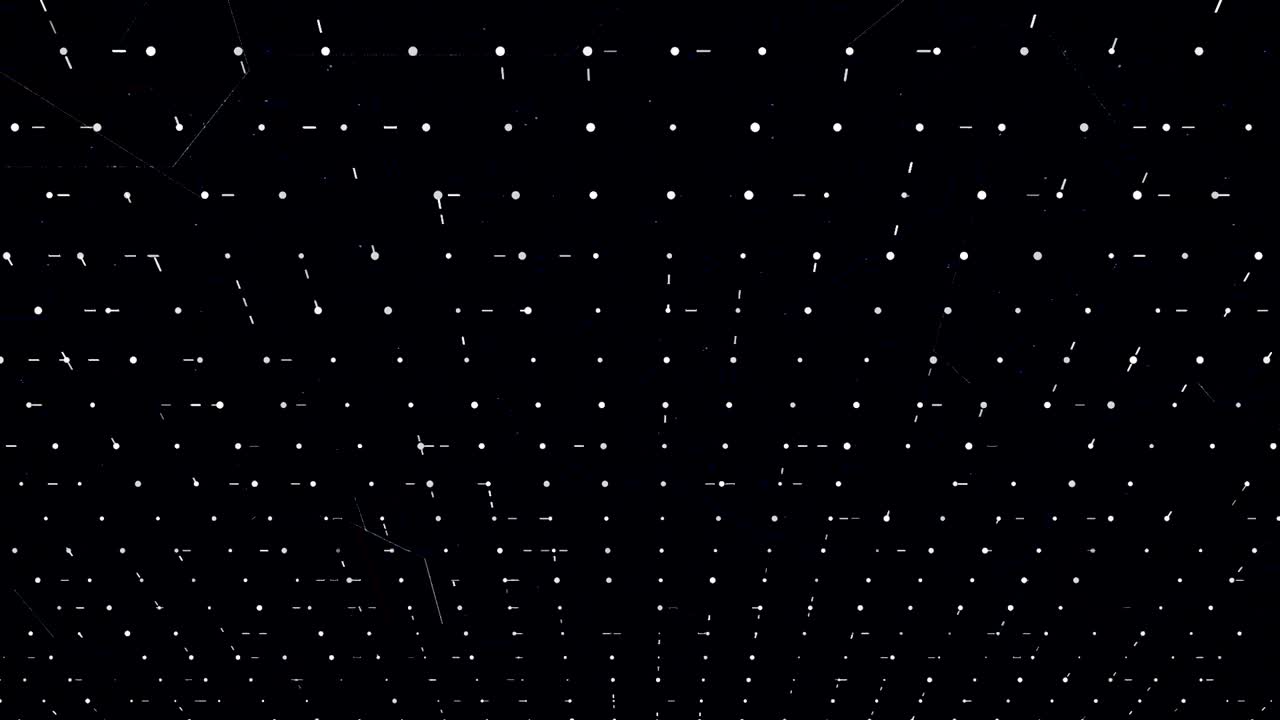 점에서 점으로 무작위로 움직이는 은 짧은 선을 가진 추상적인 그리드, 애니메이션, 정사각형으로 나어진 흐르는 디지털 표면, 원활한 루프