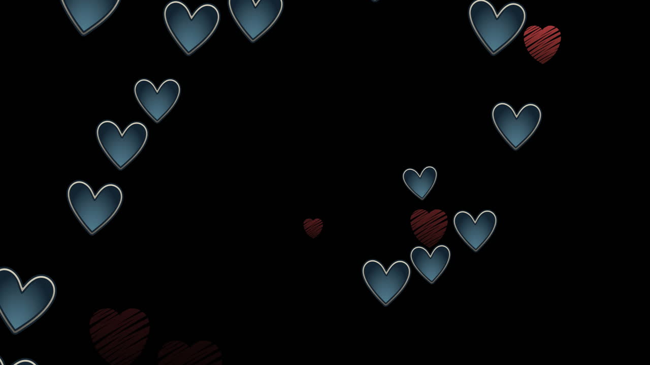 검은 바탕에 움직이는 분홍색과 파란색 심장의 애니메이션