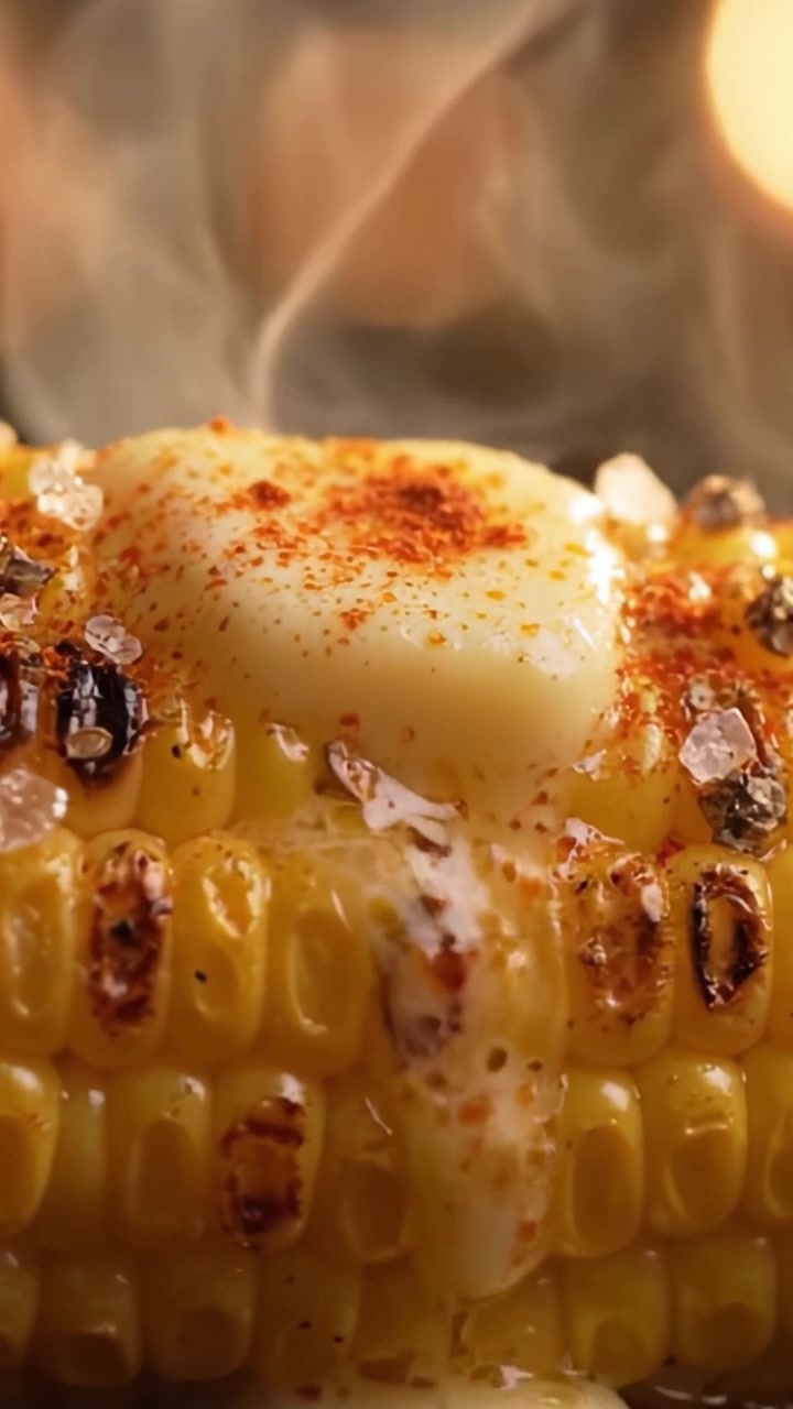 Delizioso Mais Grigliato Sulla Pannocchia con Burro e Condimenti: Una Delizia Perfettamente Carbonizzata per Riunioni Estive e Barbecue All'Aperto