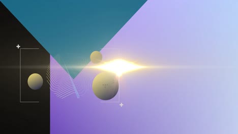 Animation-of-glowing-lens-flare-with-globes-and-wave-pattern-in-viewfinder-with-ice-cream-sticks