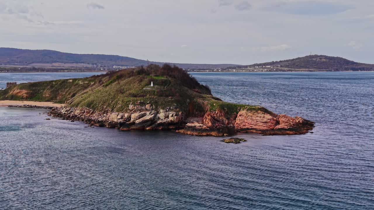 Scenic aerial view of a serene coastline in Bulgaria with lush green shores