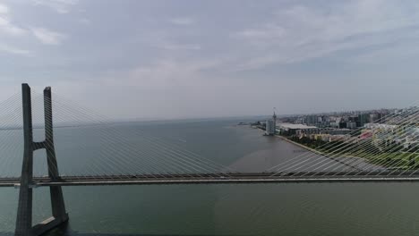 Aerial-view-of-Vasco-da-Gama-bridge-in-Lisbon,-Portugal