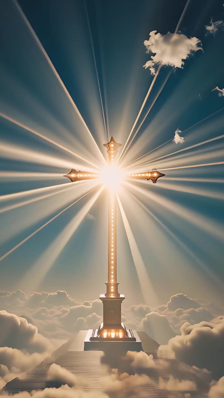 Cruz Cristiana con Luz Celestial, Fondo de Adoración 4K