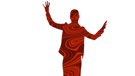 animation of silhouette of businesswoman over red shapes on white background