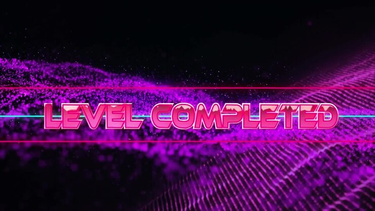Animation of game over text over geometrical moving shapes and fireworks
