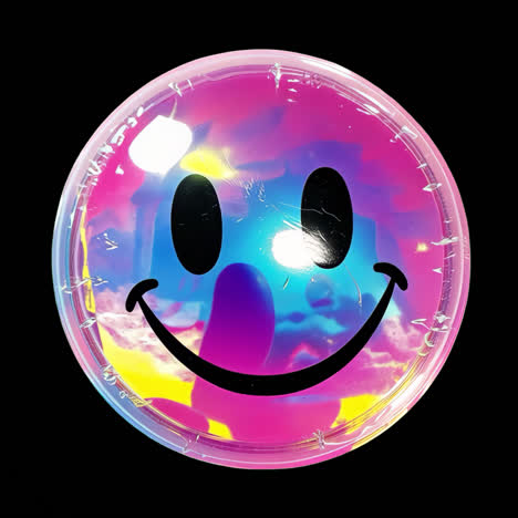 Vibrant psychedelic smiley face animation isolated asset, transparent 4K video, alpha channel