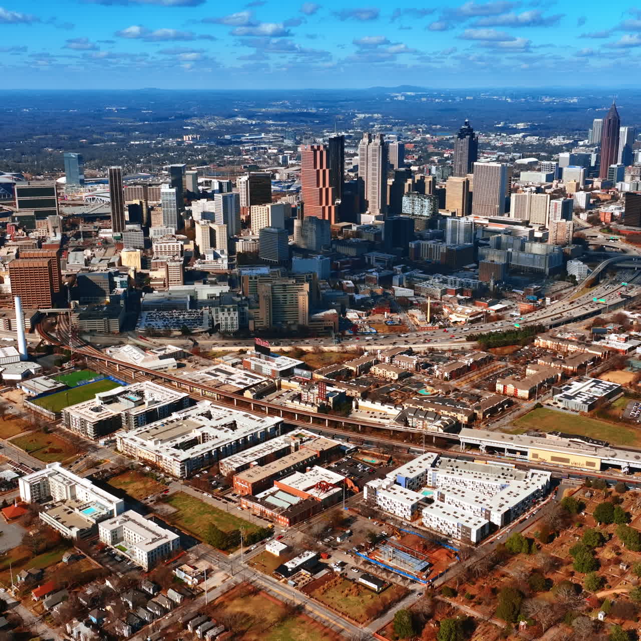 Scenic view of the magnificent Atlanta, Georgia, USA. Vast panorama of the metropolis on sunny autumn day.
