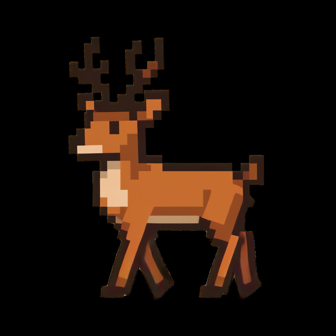 Pixelated deer digital animation isolated asset, transparent 4K video, alpha channel, ProRes 4444