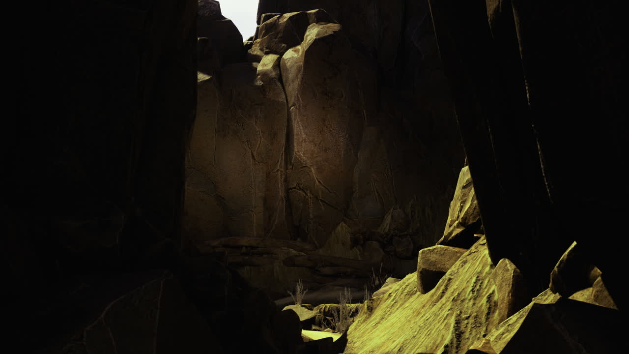 Canyon rock formations illuminated by sunlight during the day