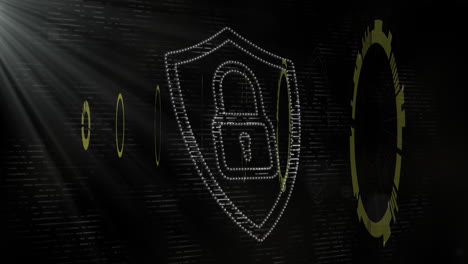 animación del candado de seguridad y el procesamiento de datos sobre fondo negro