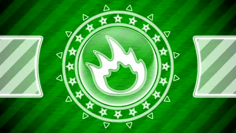 flame icon in circle shape and green striped background. illustration.