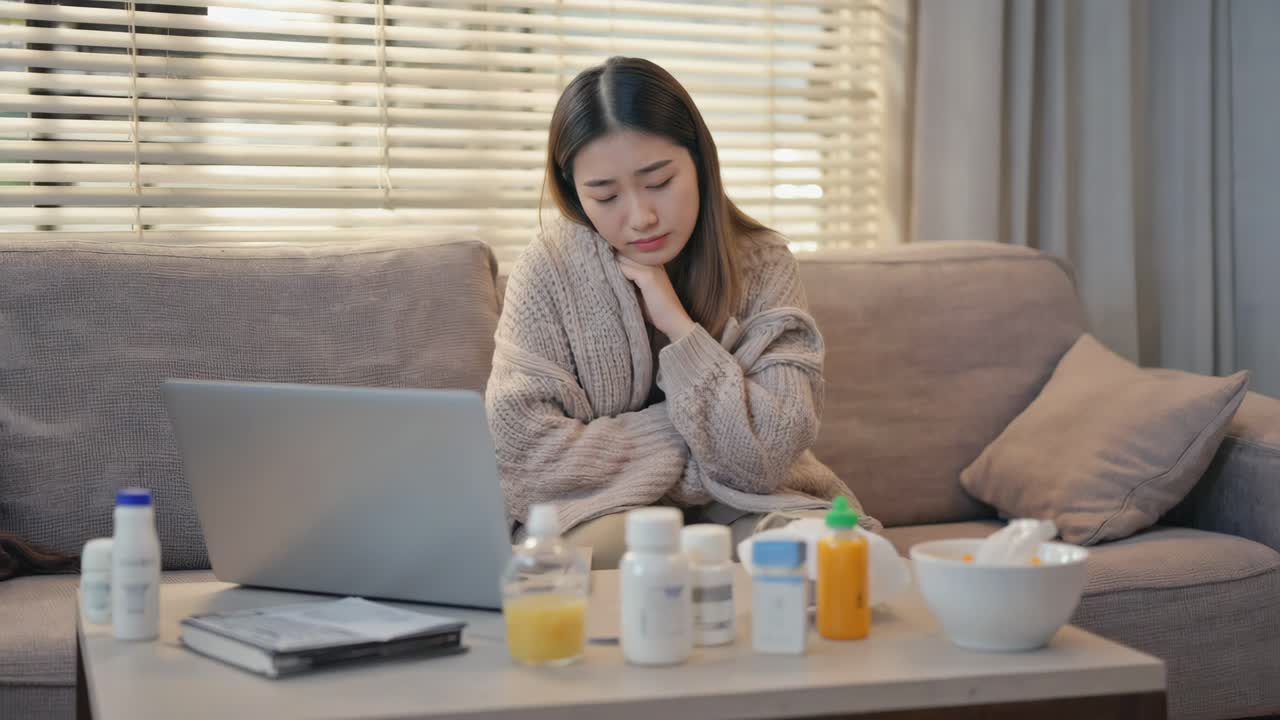 Sick Woman with Laptop