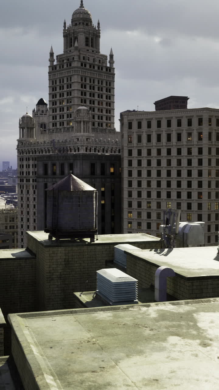 Rooftop view of city skyline with historic and modern architecture