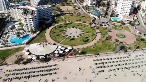 Aerial-View-of-Cala-Millor,-Upscale-Hotels-and-Resorts-on-Mallorca-Island-Spain