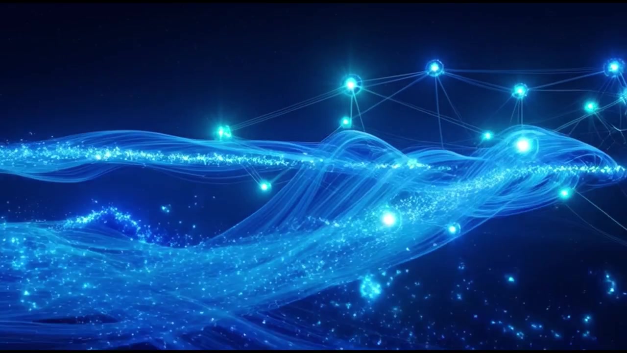 Abstract Digital Network Connection with Flowing Blue Light Particles
