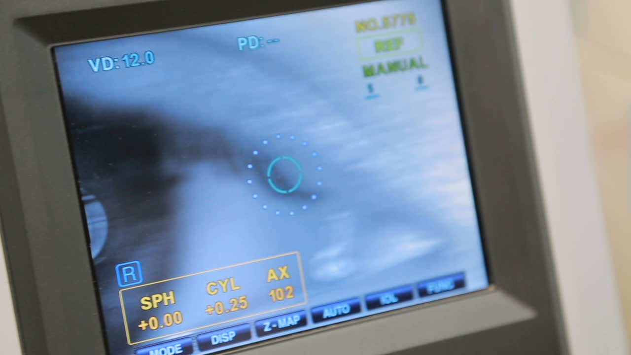 Modern eye testing device. Equipment of modern ophthalmology device in clinic
