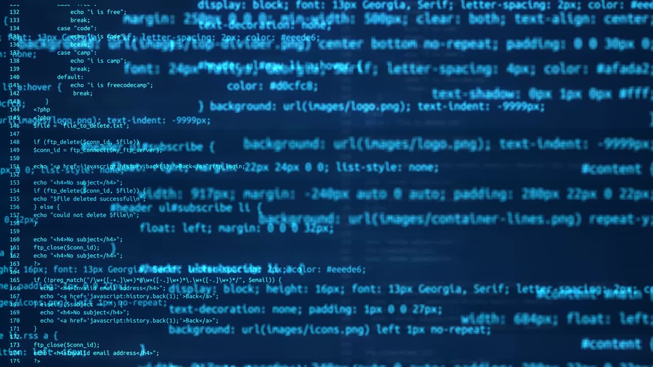 Blue screen modern tech program development and blockchain concept developer working on program