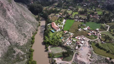 overview of distant taypikala hotel in urubamba sacred valley in cusco perú