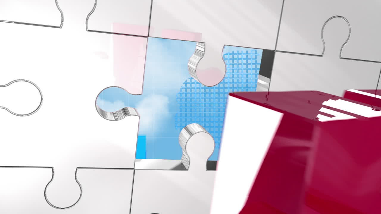 animación de la clave en el rompecabezas sobre múltiples gráficos y nubes en movimiento en el cielo
