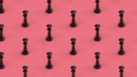 piezas de ajedrez de reina en fondo rosa, patrón isométrico, bucle sin costuras