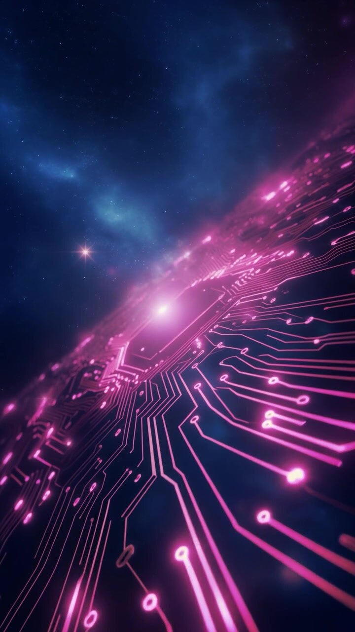 Motivo a circuito stampato luminoso che fluttua nello spazio profondo