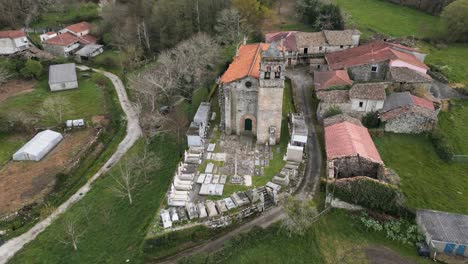 Santa-Maria-de-Codosedo-Church,-Sarreaus,-Spain---aerial