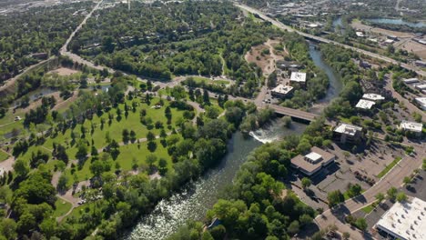 aerial shot of the ann morrison park in boise, idaho