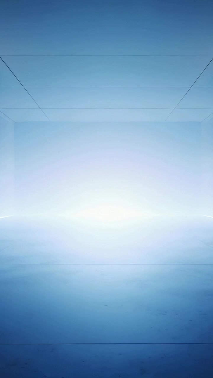 Vertical video: Brightening central luminous horizon after pulse, diffusing in blue studio