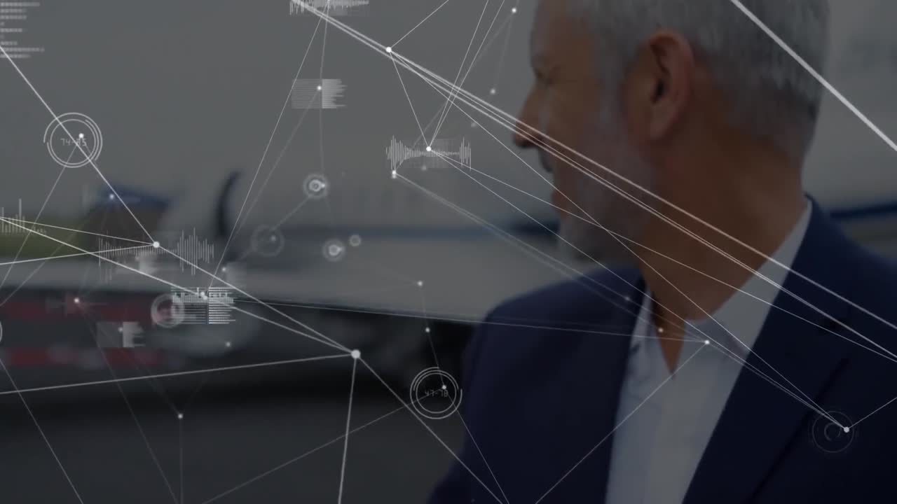 비행기로 사업가에 대한 연결 네트워크의 애니메이션