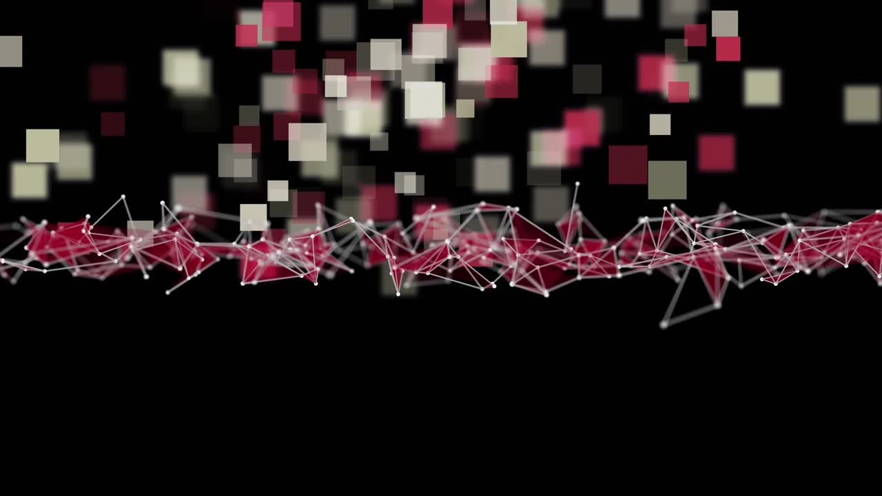 Powerful plexus animation with glowing triangles on square background objects in slow motion, 4096x2304 loop 4K