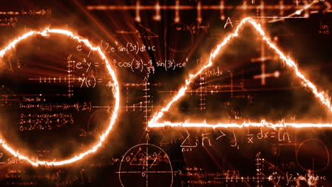 animación de ecuaciones matemáticas, círculo y triángulo sobre fondo negro