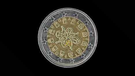 portugal 2002 2 euro obverse with royal seal and coat of arms design rotating on black background