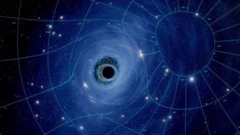 sagittarius or a black hole with some graphic grids slowly moving in outer space and stars