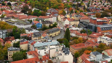 majestic aerial top view flight goethe house weimar old town cultural city thuringia germany fall 23