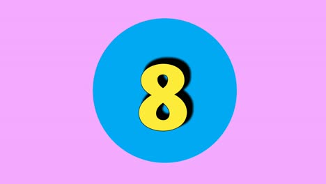 Countdown cartoon number ten 10 to one 1 motion graphics animation on purple background