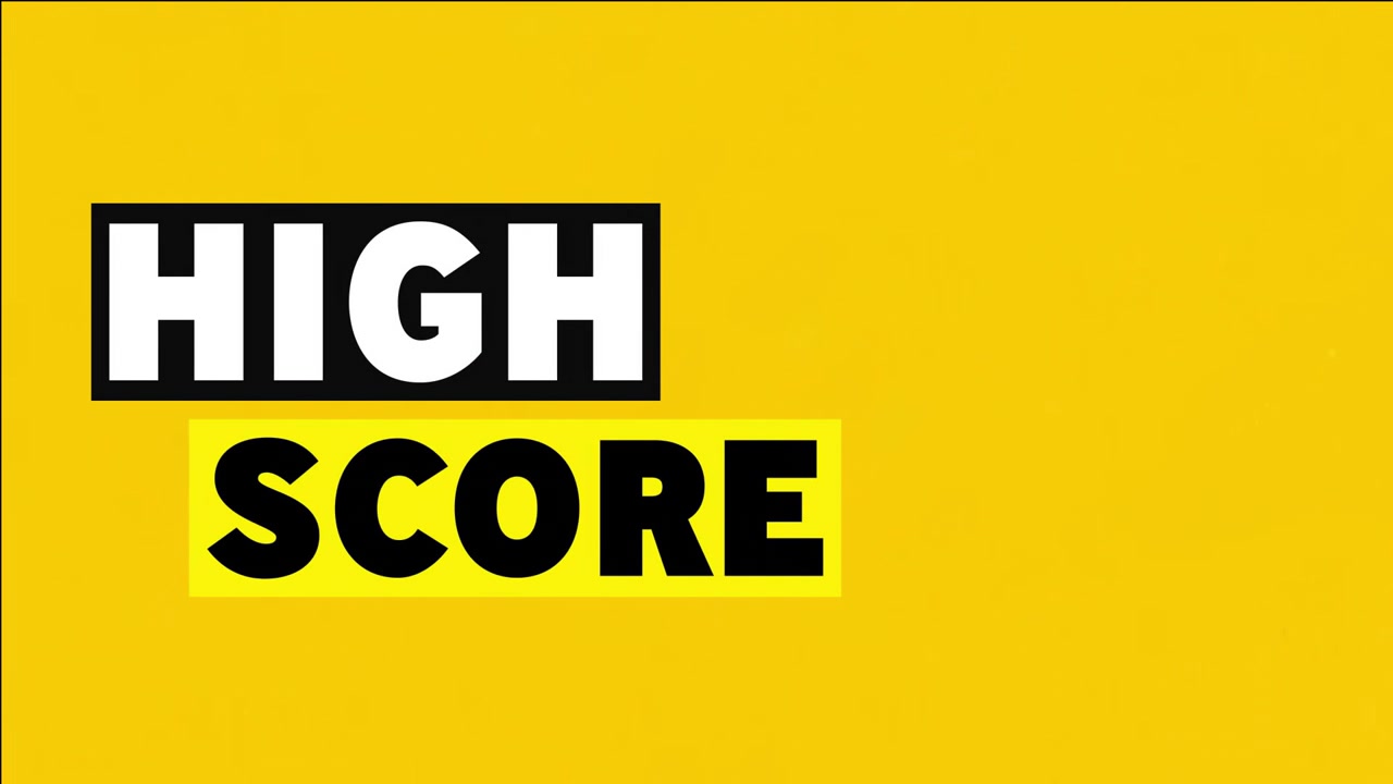 High score text animation on bright yellow background