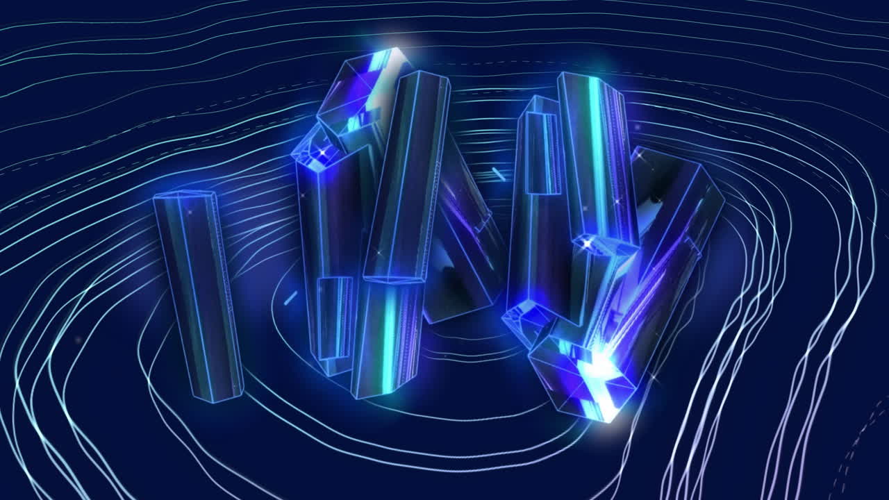 Animating glowing crystals and contour lines on dark background