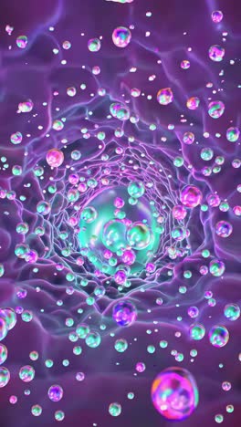 iridescent bubbles swirling through translucent wavy tunnel, generating ethereal abstract background with dreamlike luminescent movement