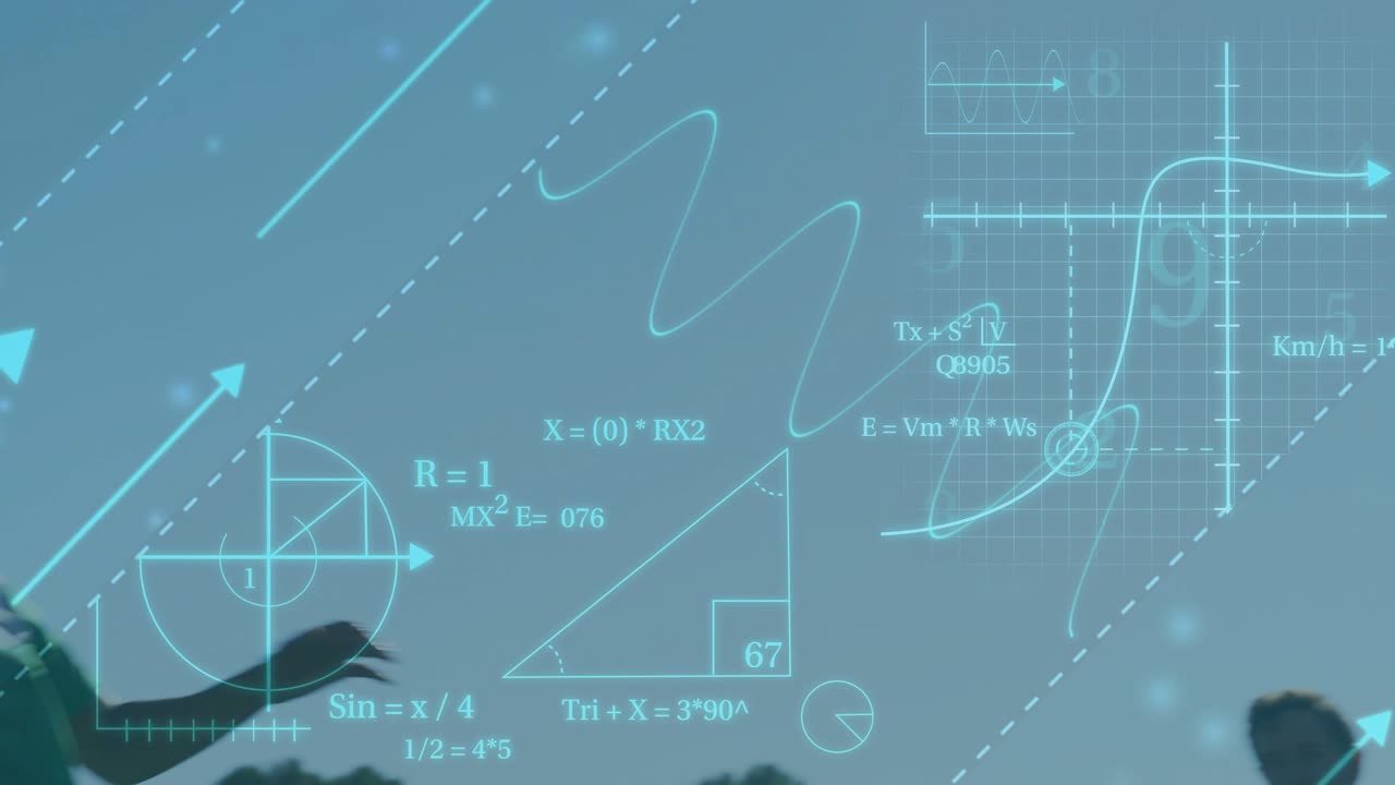 Player holding ball high lowering and moving while rival closing, teal sports graphs linking motion