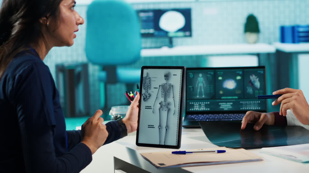 Doctors analyzing medical scans in a modern office
