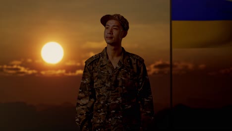 ukrainian soldier at sunset