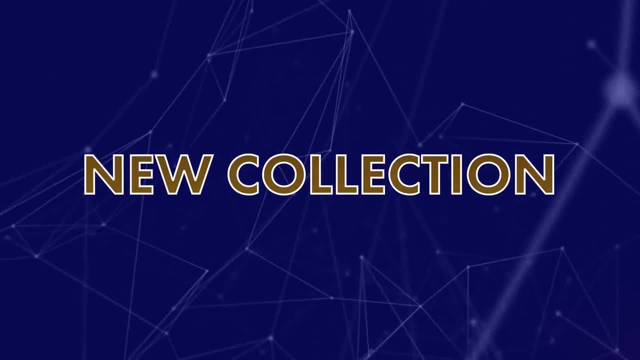 Animation of new collection text with connected dots moving on blue background