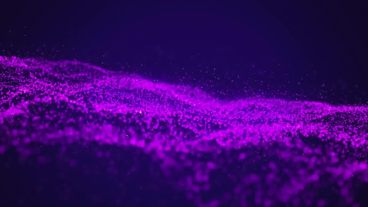Animation of glowing purple light mesh with spots moving over black background