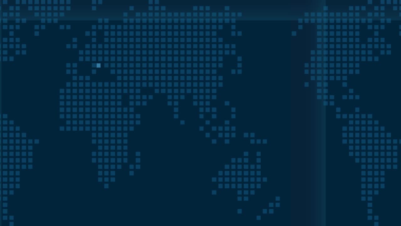 Abstract animation of World map in digital screen with dots and lines. Animation of seamless loop.